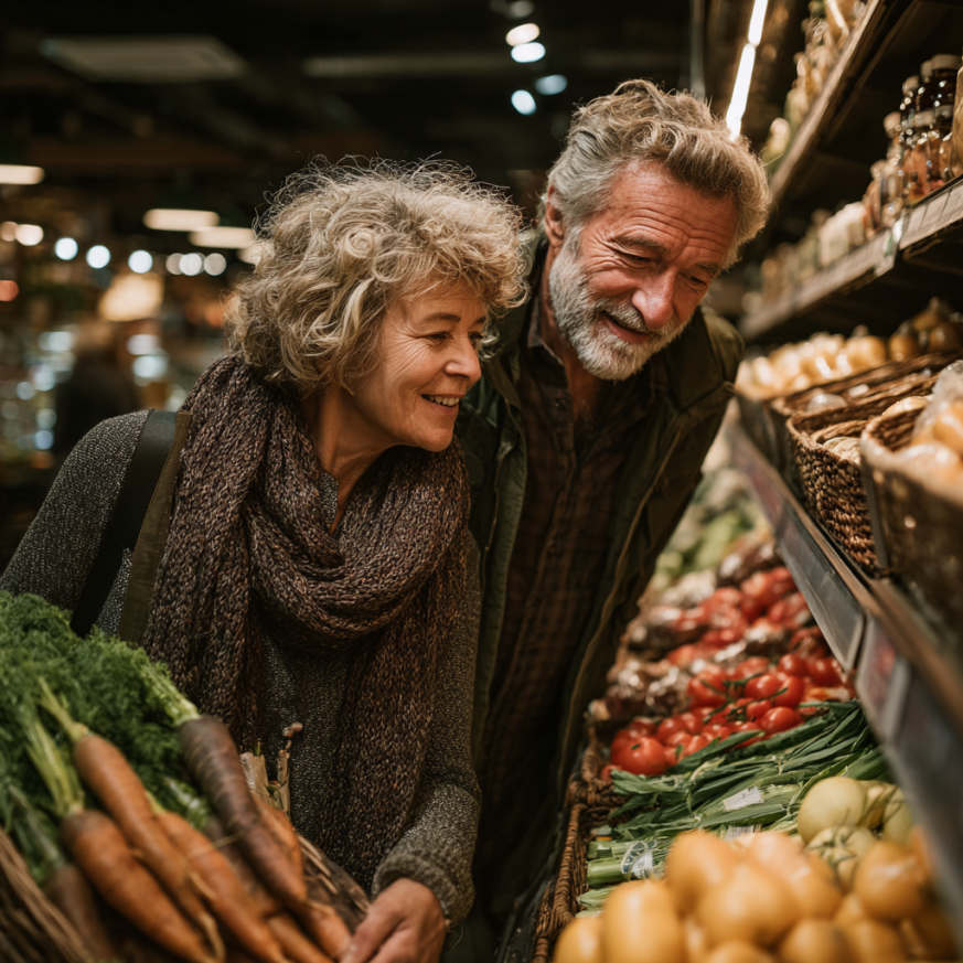 Старша жінка готує здорову їжу на кухні